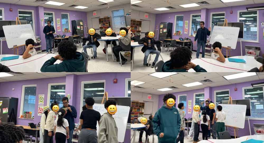 Students working at whiteboards during a Numeraldo session at the Boys & Girls Club, December 22, 2025.